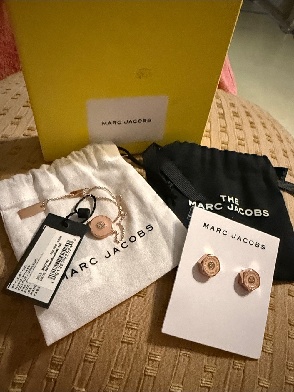Marc Jacobs Jewelry Set: Medallion Crystal Bracelet & Bolt Hexagon Studs NWT